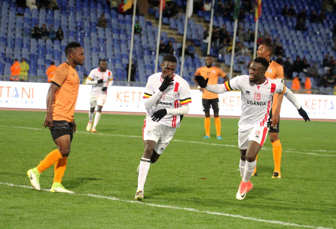 Derrick Nsibambi wields away in celebration after scoring a wonderful goal