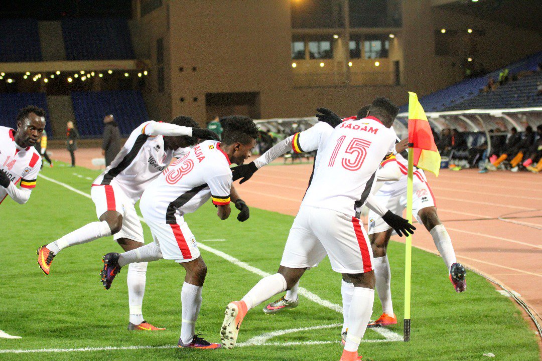 Cranes players enjoy 'kutama dance' to celebrate Nsibambi's bicycle kick goal against Zambia