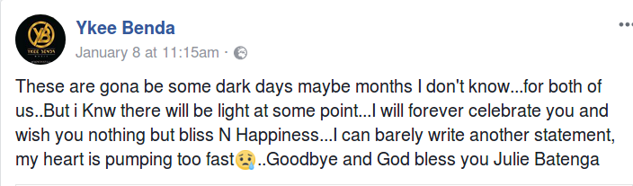 Ykee Benda's post on Facebook
