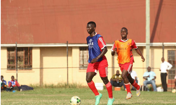 Abubaker Kasule (In blue bib) during Cranes training at Luzira