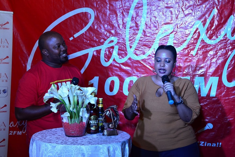 Galaxy FM Promotions Manager Deejay Nimrod with NBS TV Pandona programme magazine host Argatha Loswash at the Zzina Award night launch 