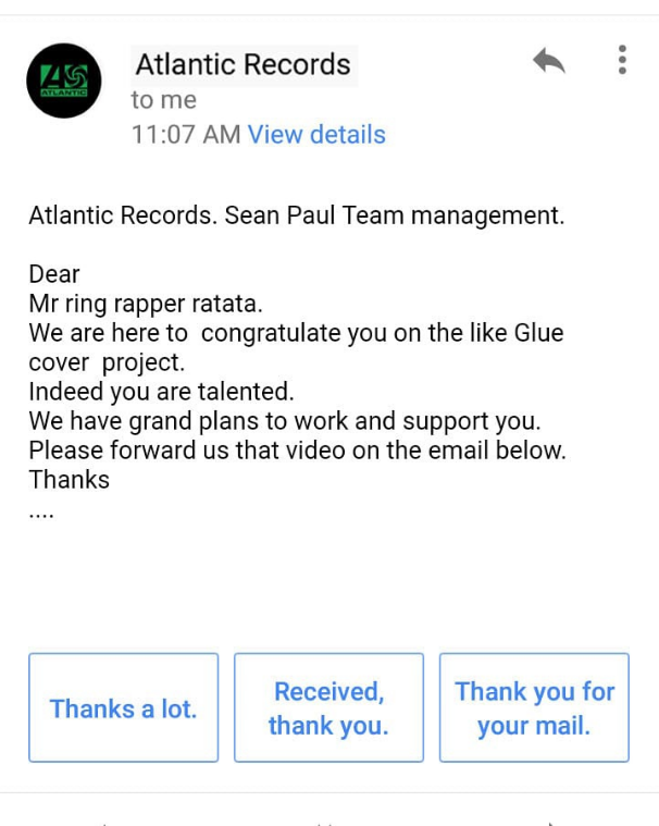 Screenshot of mail sent to Ring Rapper 