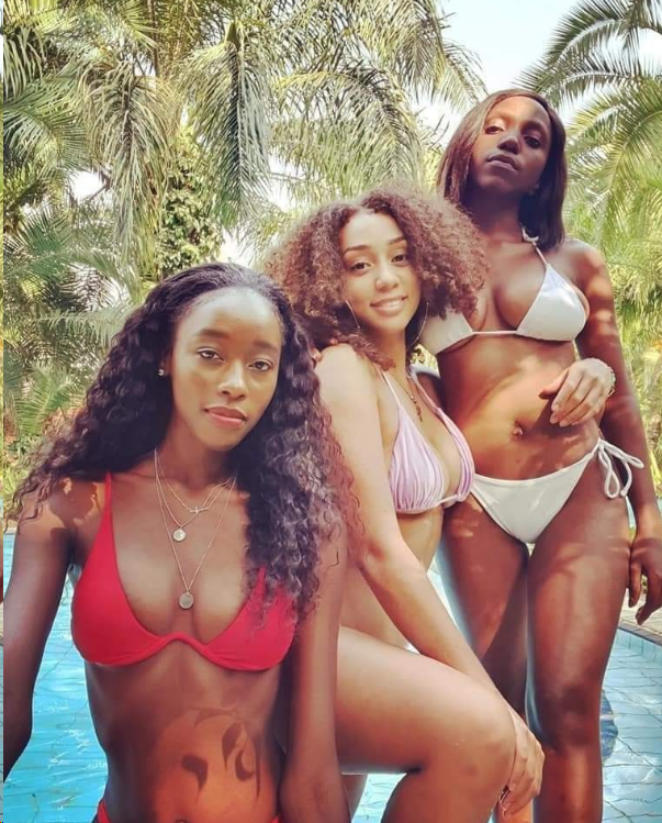 Bella and her two pals stepped out to go foe swimming- they flaunted their curves in swimwear!