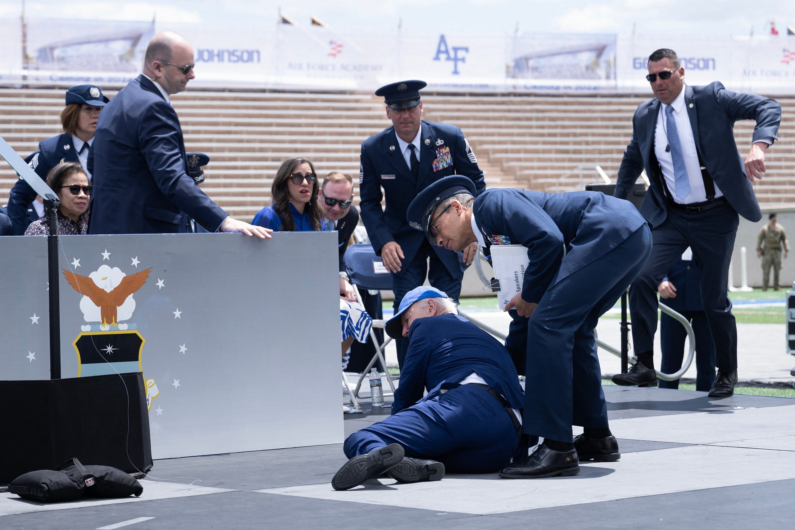 Biden, 80, stumbles and falls on stage during graduation ceremony